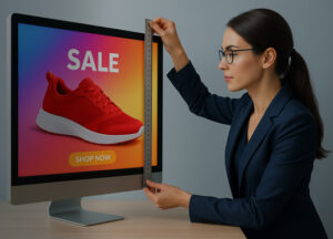 Donna che misura il monitor
